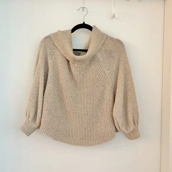Free People Oversized Edessa Pullover Sweater in Almond Combo Taupe Size M - Picture 3 of 8